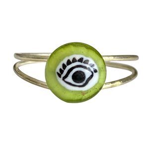 Vintage Murano Evil Eye Art Glass Bead Ring Silver Plated Green Size 10 Italian